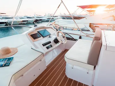 Cockpit of Stardust, a Sessa Fly 47 motor yacht at Općina Sukošan, Croatia