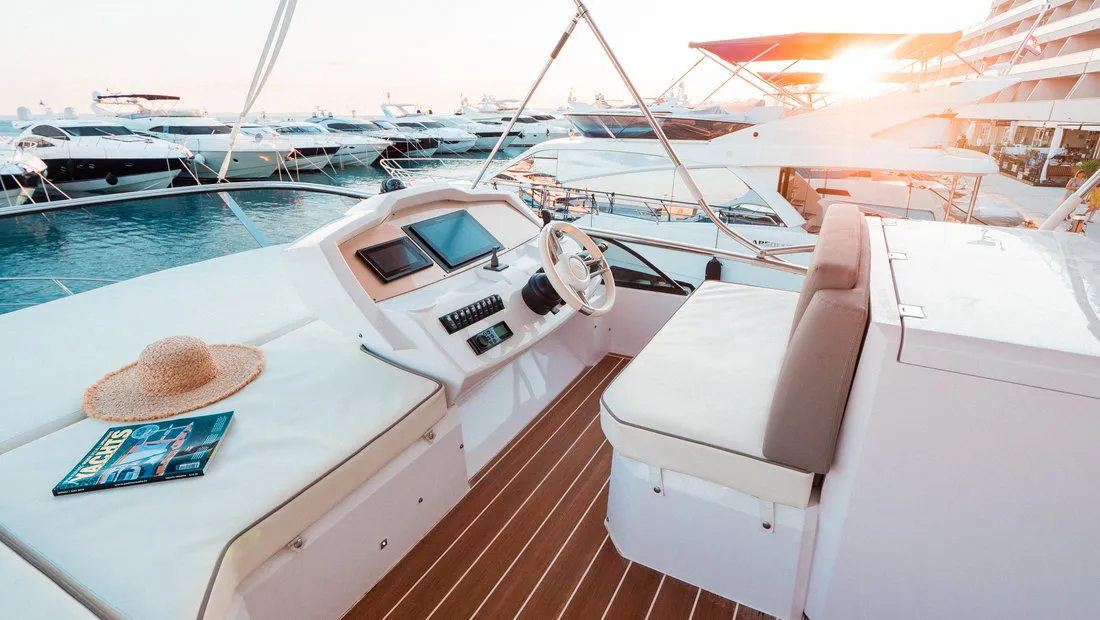 Cockpit of Stardust, a Sessa Fly 47 motor yacht at Općina Sukošan, Croatia