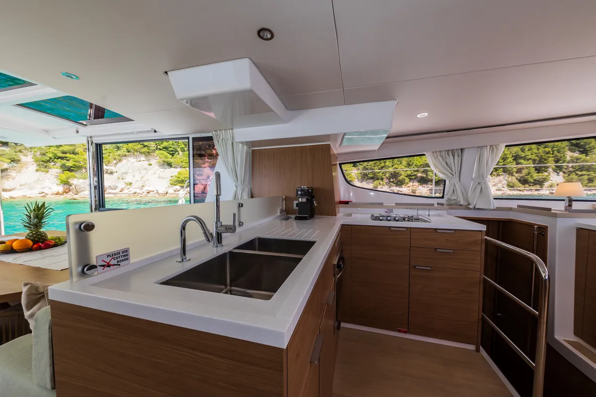 Galley of C'est la vie, a Bali 4.6 catamaran at Grad Kaštela, Croatia
