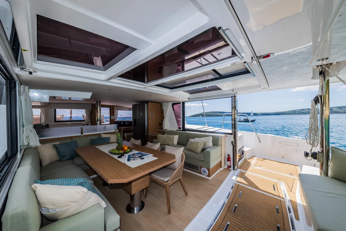 Salon of C'est la vie, a Bali 4.6 catamaran at Grad Kaštela, Croatia