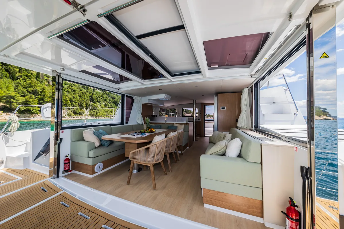 Salon of C'est la vie, a Bali 4.6 catamaran at Grad Kaštela, Croatia