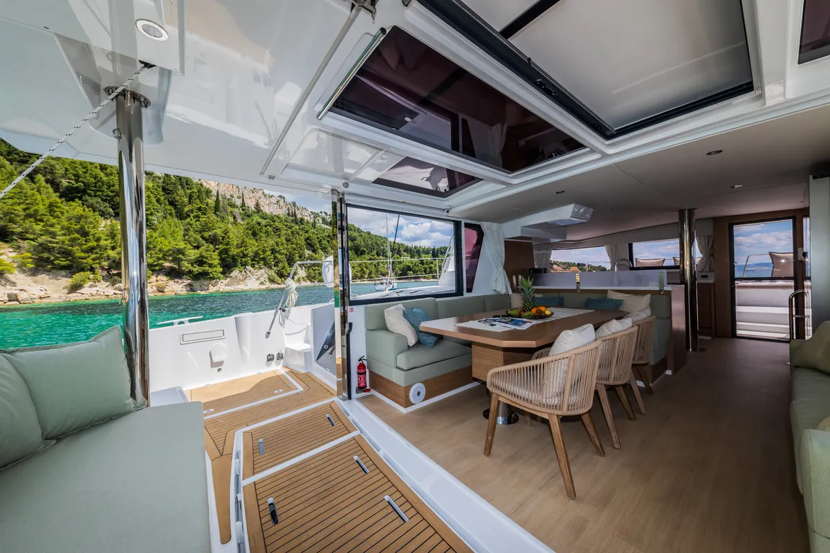 Salon of C'est la vie, a Bali 4.6 catamaran at Grad Kaštela, Croatia