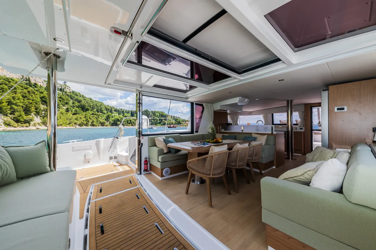 Salon of C'est la vie, a Bali 4.6 catamaran at Grad Kaštela, Croatia
