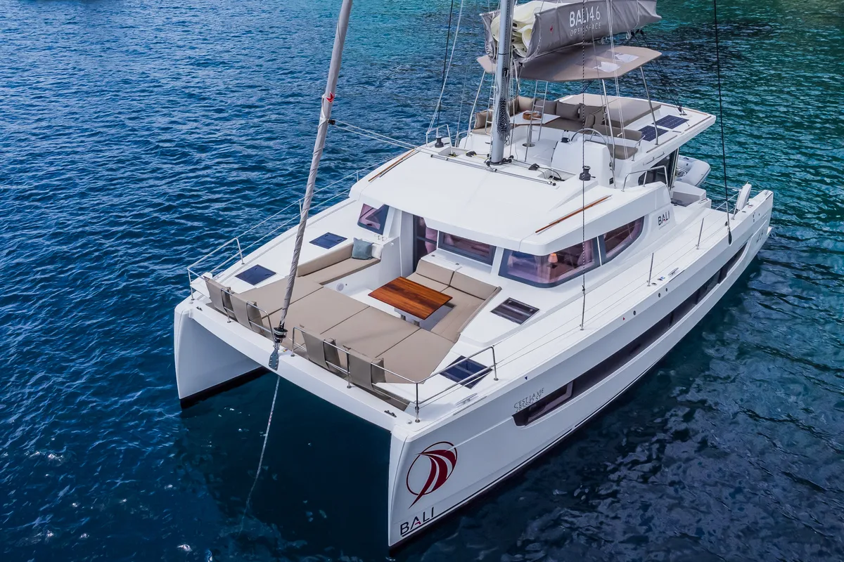 Exterior view of C'est la vie, a Bali 4.6 catamaran at Grad Kaštela, Croatia