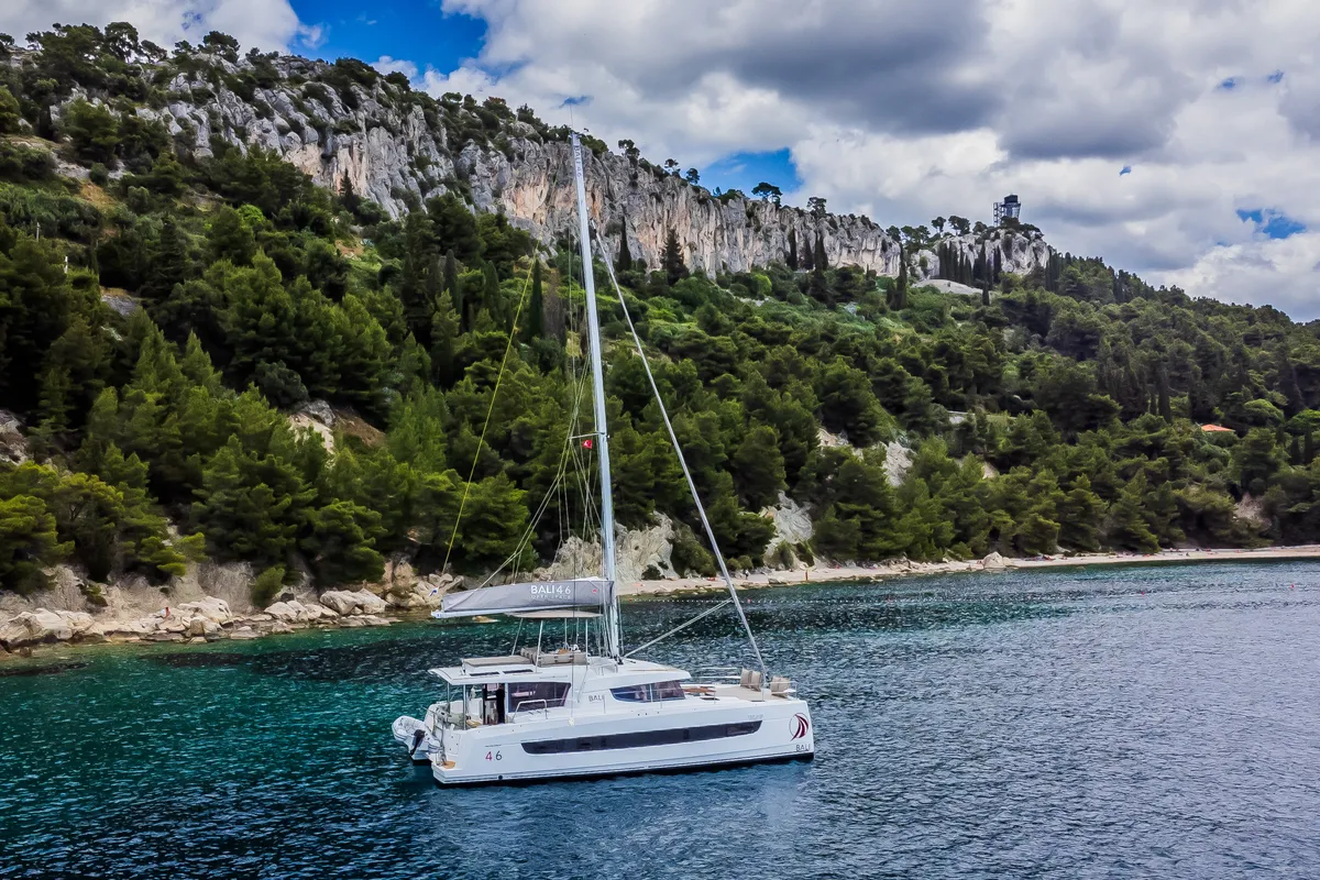 Exterior view of C'est la vie, a Bali 4.6 catamaran at Grad Kaštela, Croatia