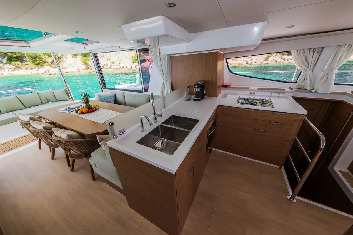 Galley of C'est la vie, a Bali 4.6 catamaran at Grad Kaštela, Croatia