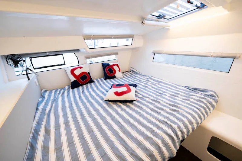 Cabin on Avel Vaez, a Marsaudon Composites ORC 57 catamaran at Lavreotiki Municipal Unit, Greece