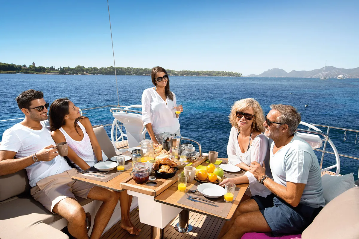 Deck of Bavaria Cruiser 46, a sailboat at Fethiye, Turkey