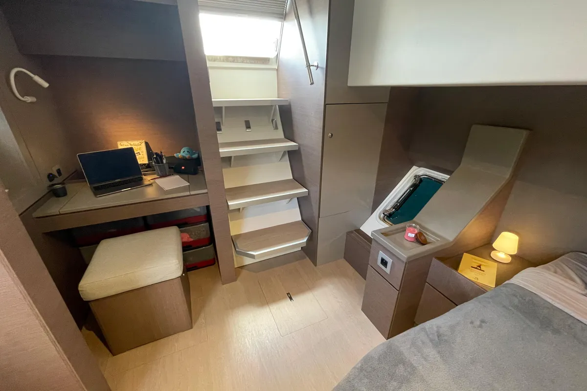 Cabin on Vitamine, a Bali 4.8 catamaran at Capo d'Orlando, Italy