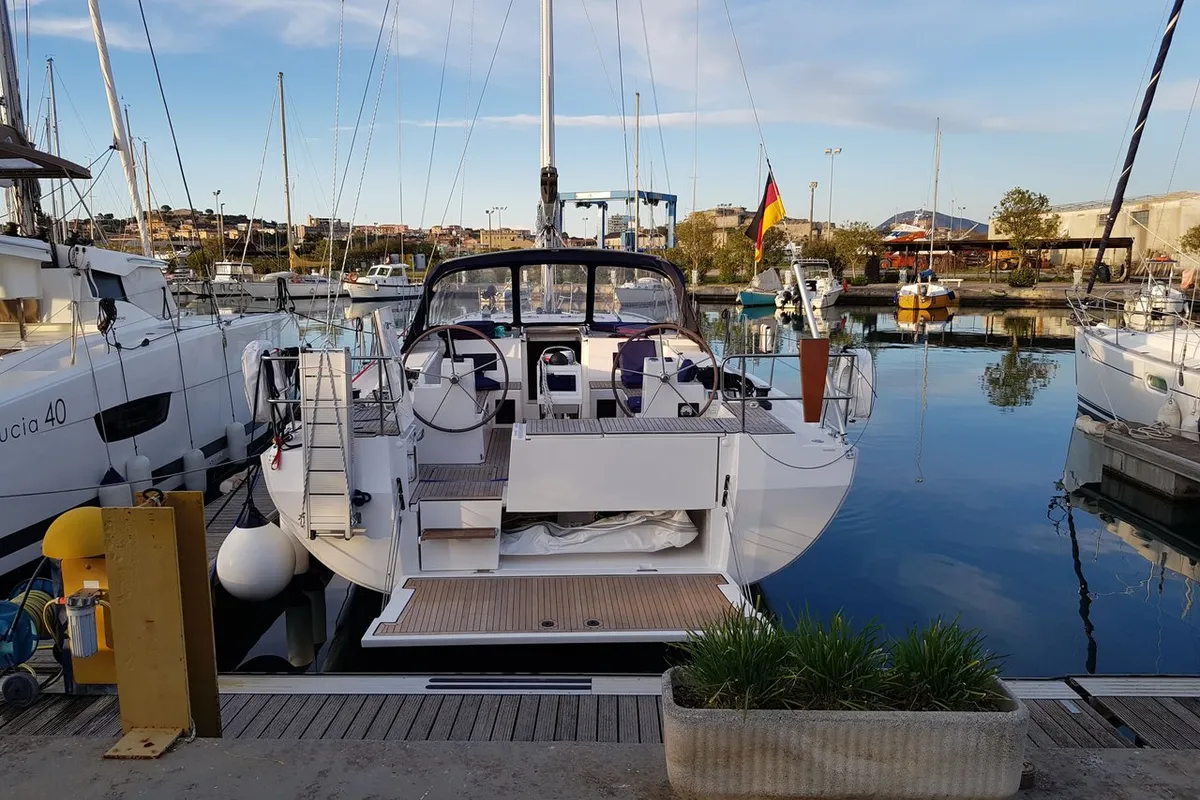 Exterior view of Lush Life, a Bavaria C45 sailboat at Punat, Croatia