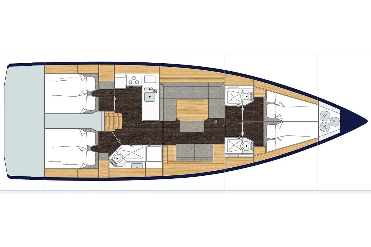 Floor plan of Lush Life, a Bavaria C45 sailboat at Punat, Croatia