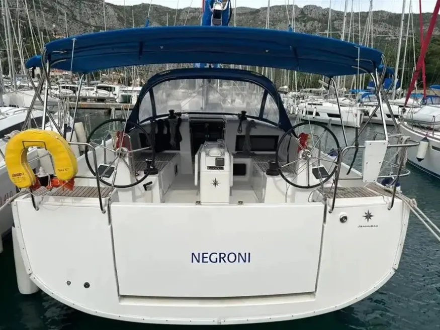 Exterior view of AF-SO440N, a Jeanneau Sun Odyssey 440 sailboat at Athens, Greece