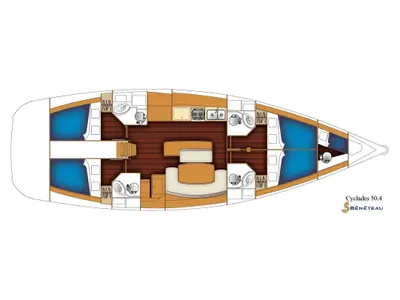 Floor plan of Bycangra, a Beneteau Cyclades 50.4 sailboat at Angra dos Reis, Brazil