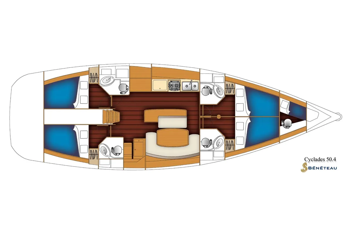 Floor plan of Bycangra, a Beneteau Cyclades 50.4 sailboat at Angra dos Reis, Brazil
