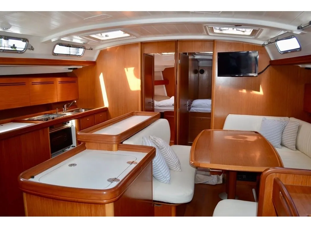 Salon of Bycangra, a Beneteau Cyclades 50.4 sailboat at Angra dos Reis, Brazil