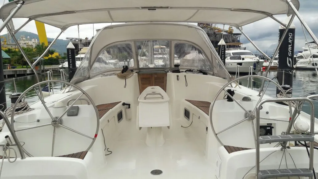 Cockpit of Bycangra, a Beneteau Cyclades 50.4 sailboat at Angra dos Reis, Brazil