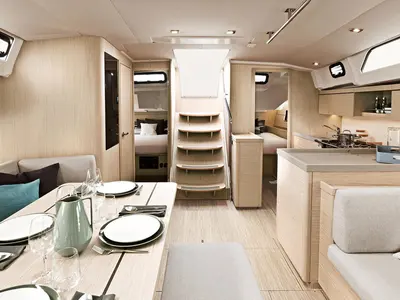 Salon of Gkilia Mare, a Beneteau Oceanis 46.1 sailboat at Athens, Greece