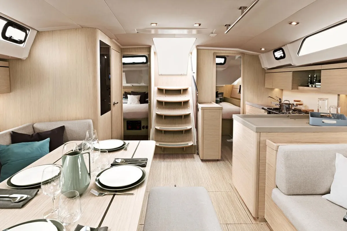 Salon of Gkilia Mare, a Beneteau Oceanis 46.1 sailboat at Athens, Greece