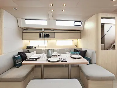 Salon of Gkilia Mare, a Beneteau Oceanis 46.1 sailboat at Athens, Greece