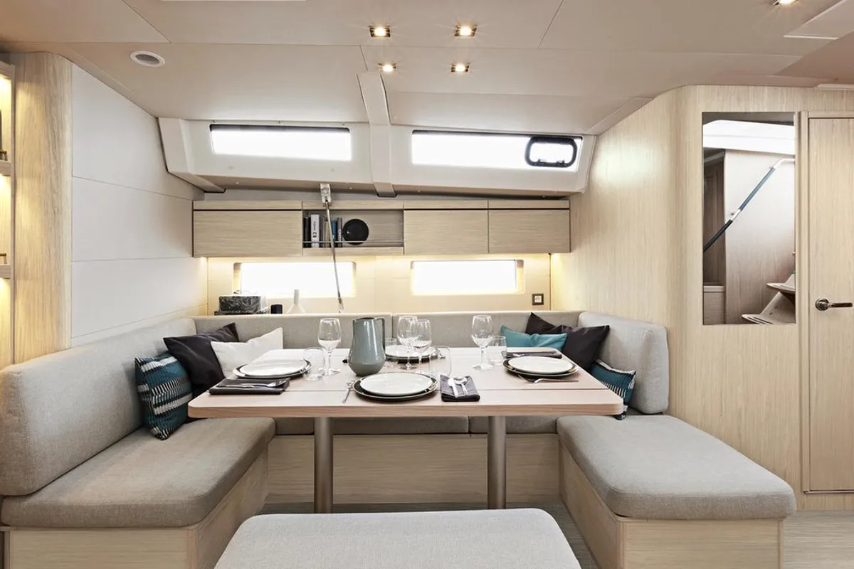 Salon of Gkilia Mare, a Beneteau Oceanis 46.1 sailboat at Athens, Greece