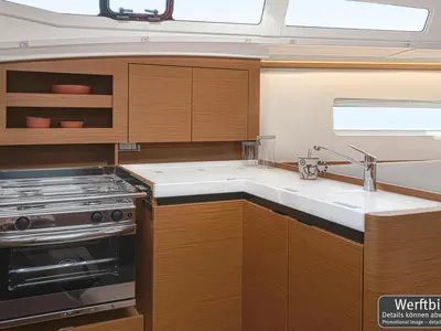 Galley of Leo, a Jeanneau Sun Odyssey 380 sailboat at Grad Biograd na Moru, Croatia