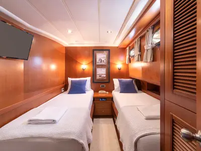 Cabin on Arabella, a Custom Made Arabella motor yacht at Bodrum, Turkey