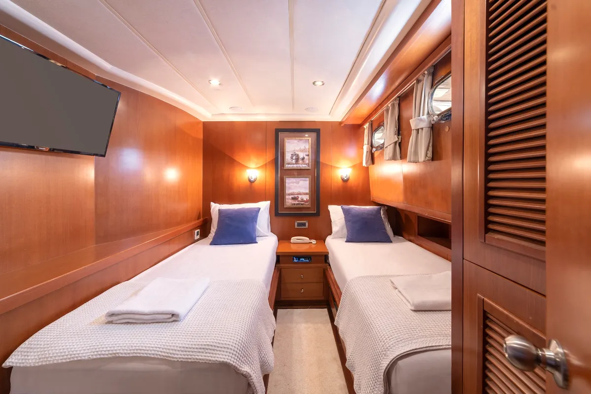 Cabin on Arabella, a Custom Made Arabella motor yacht at Bodrum, Turkey