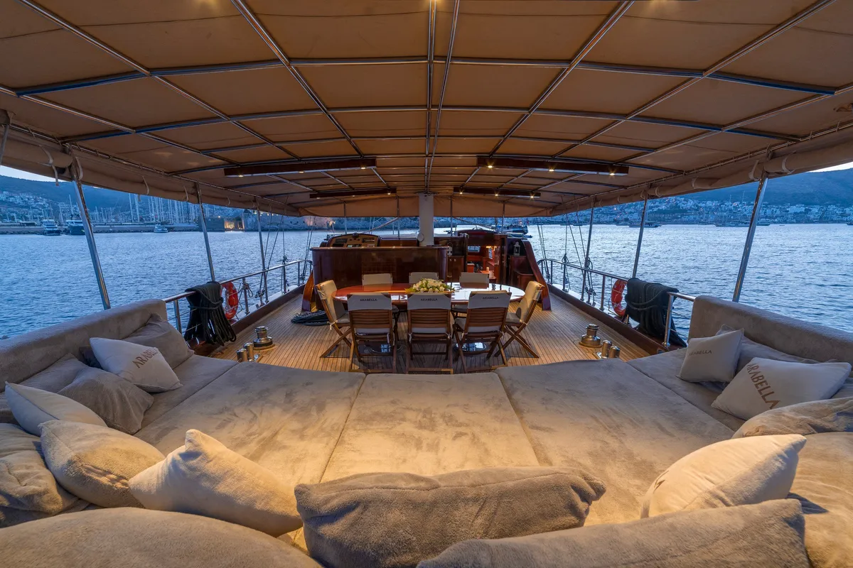 Deck of Arabella, a Custom Made Arabella motor yacht at Bodrum, Turkey