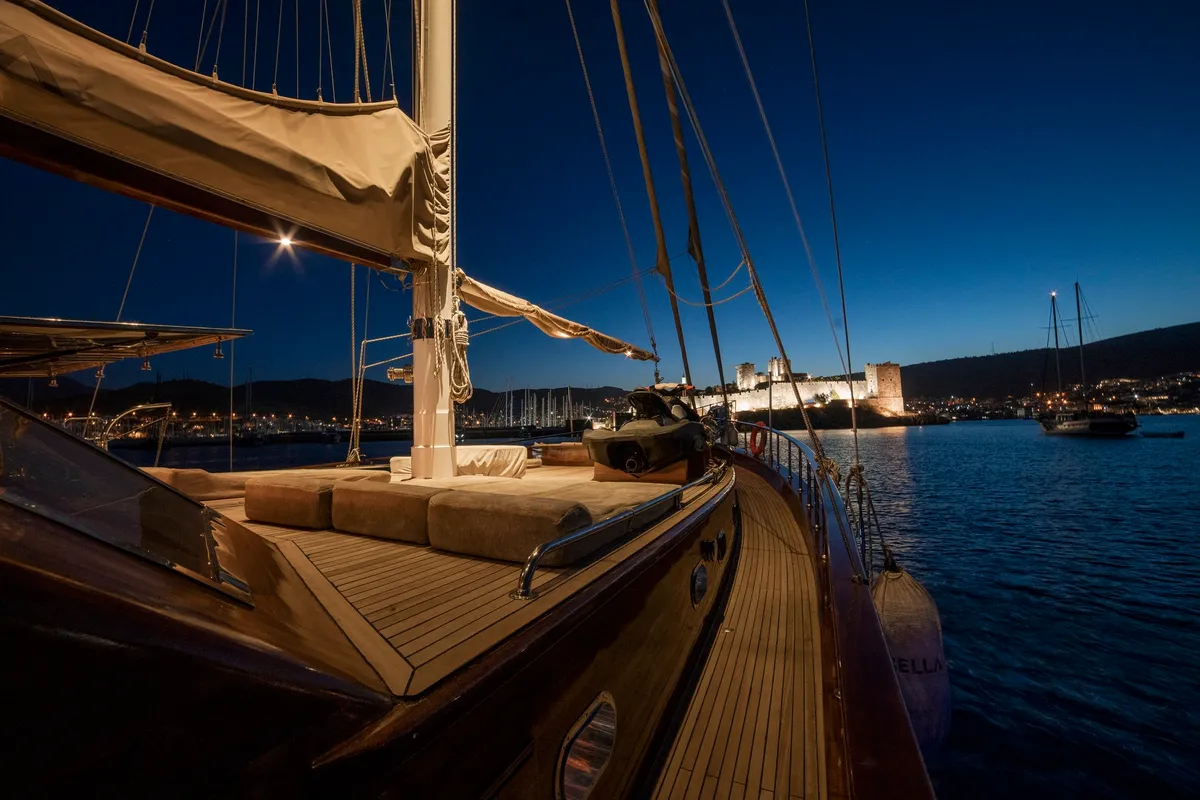 Deck of Arabella, a Custom Made Arabella motor yacht at Bodrum, Turkey