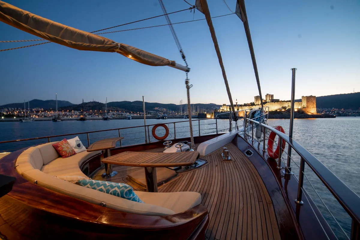 Deck of Arabella, a Custom Made Arabella motor yacht at Bodrum, Turkey
