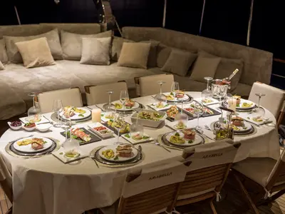 Deck of Arabella, a Custom Made Arabella motor yacht at Bodrum, Turkey