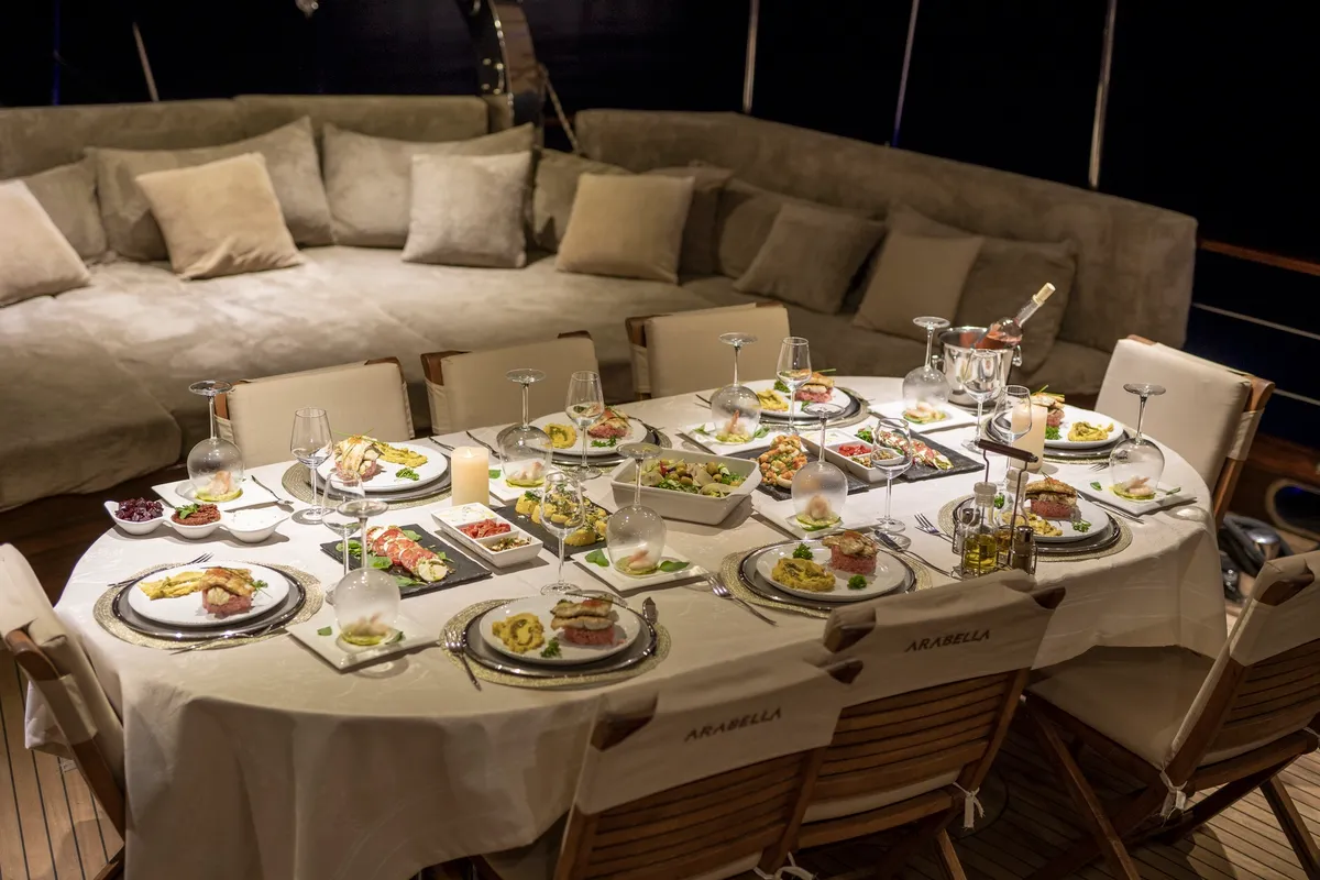 Deck of Arabella, a Custom Made Arabella motor yacht at Bodrum, Turkey