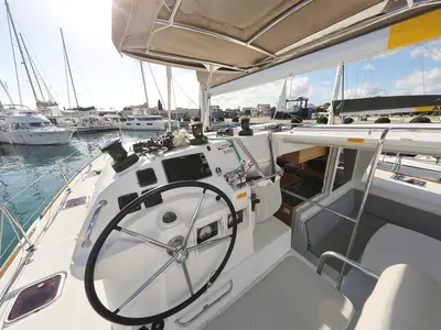 Cockpit of Maja V, a Lagoon 400 S2 catamaran at Općina Sukošan, Croatia