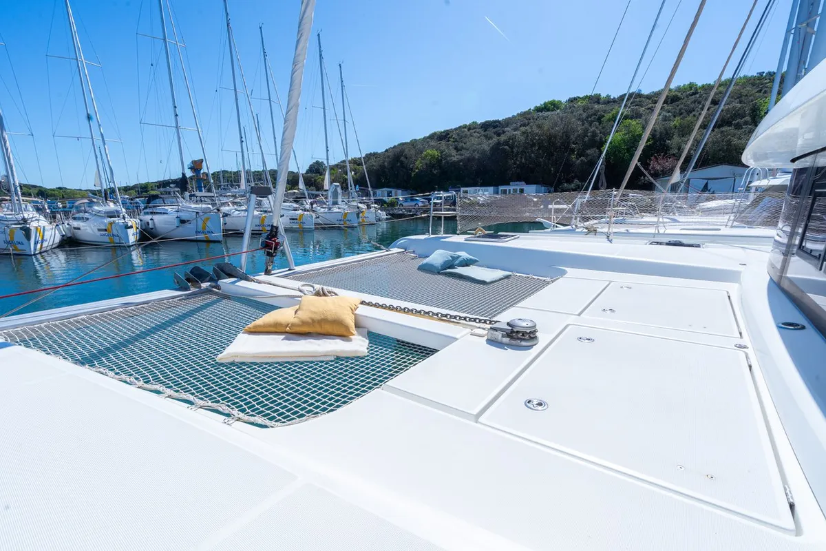 Deck of Fleur de Sel, a Lagoon 42 catamaran at Grad Pula, Croatia