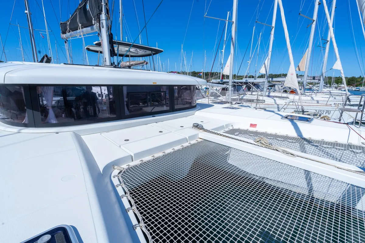 Deck of Fleur de Sel, a Lagoon 42 catamaran at Grad Pula, Croatia