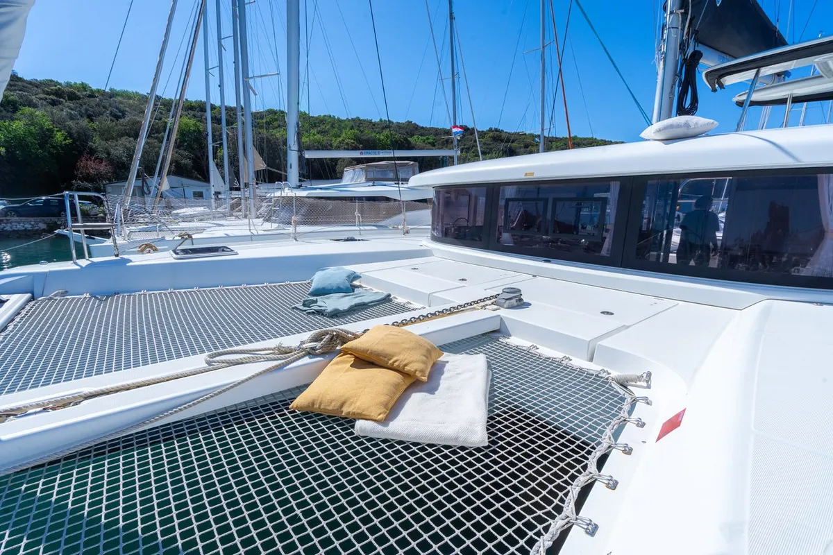 Deck of Fleur de Sel, a Lagoon 42 catamaran at Grad Pula, Croatia