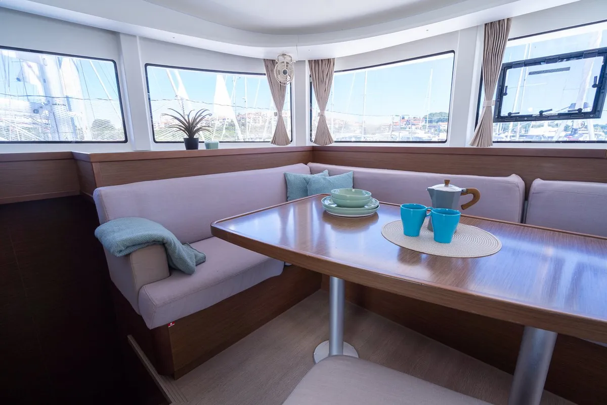 Salon of Fleur de Sel, a Lagoon 42 catamaran at Grad Pula, Croatia