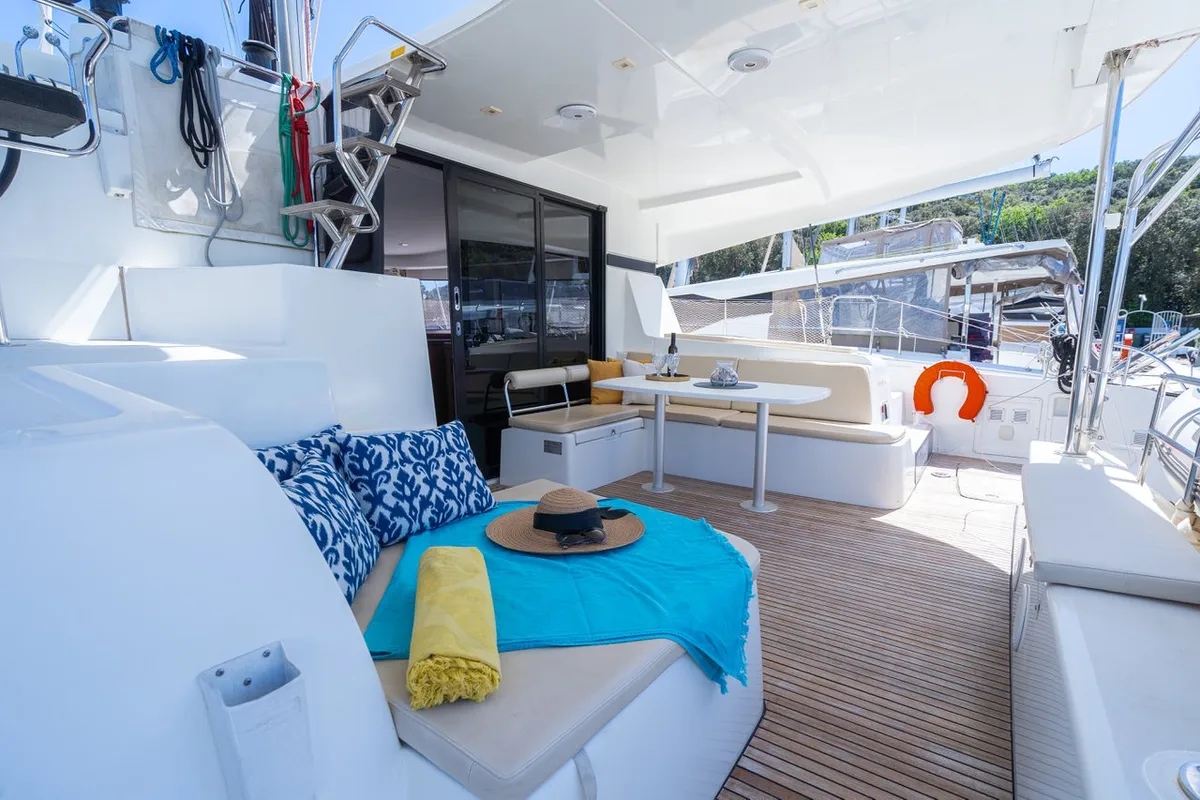 Deck of Fleur de Sel, a Lagoon 42 catamaran at Grad Pula, Croatia