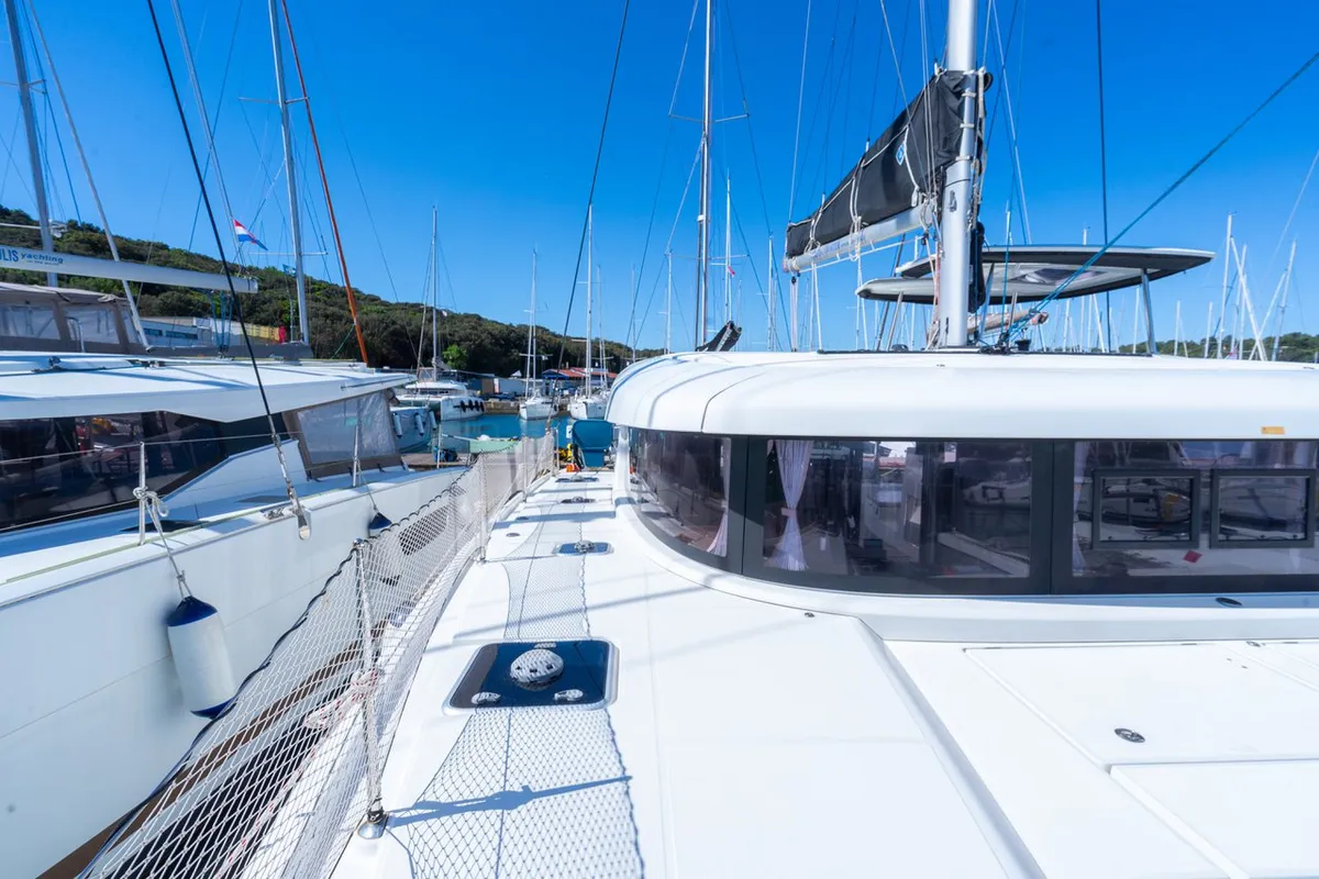 Deck of Fleur de Sel, a Lagoon 42 catamaran at Grad Pula, Croatia