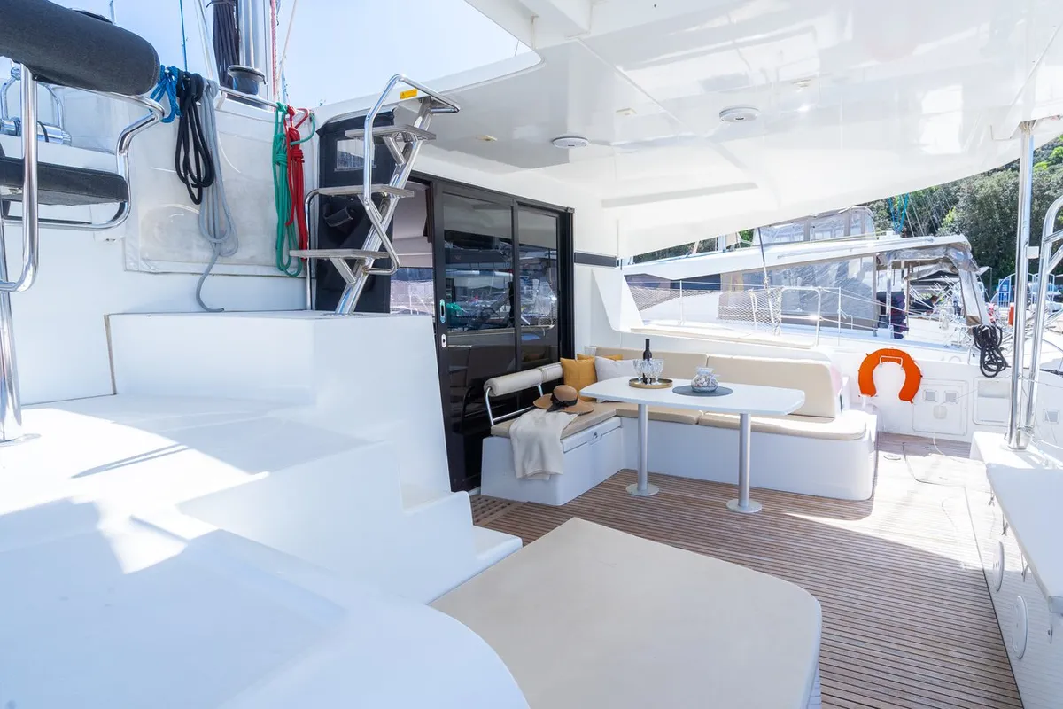 Deck of Fleur de Sel, a Lagoon 42 catamaran at Grad Pula, Croatia