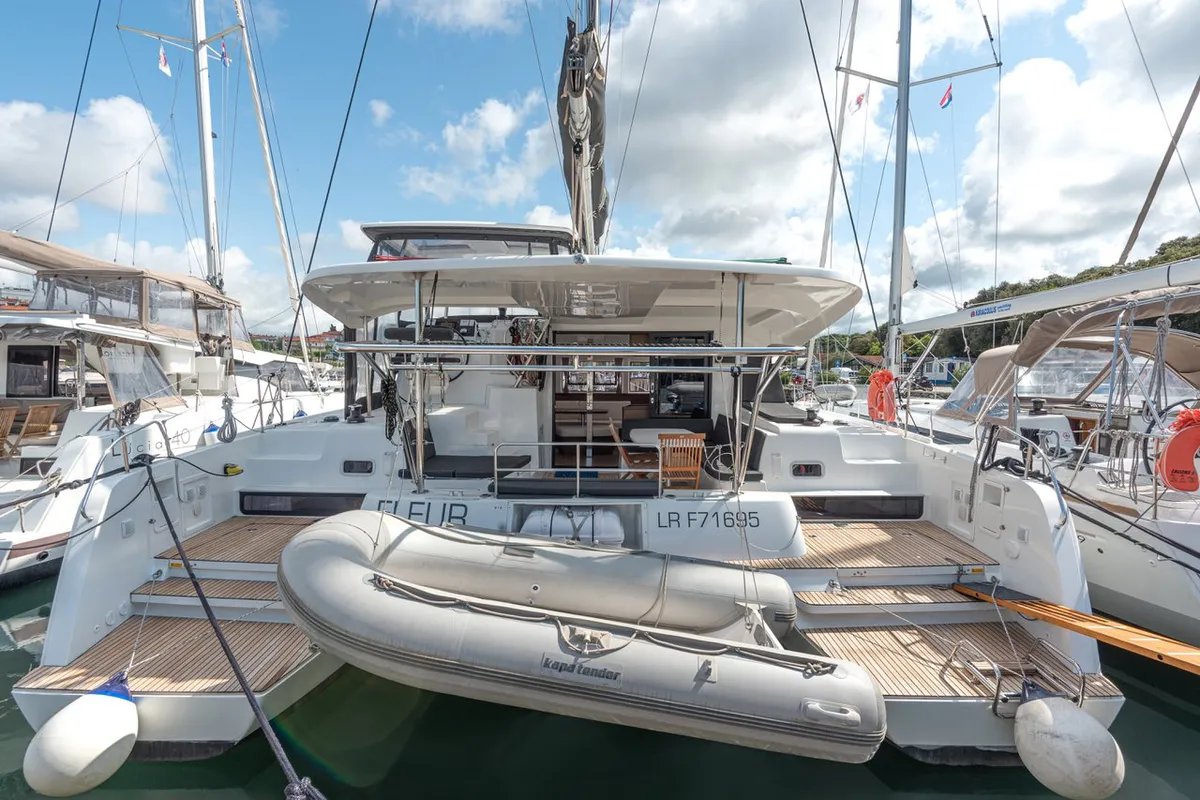 Exterior view of Fleur de Sel, a Lagoon 42 catamaran at Grad Pula, Croatia