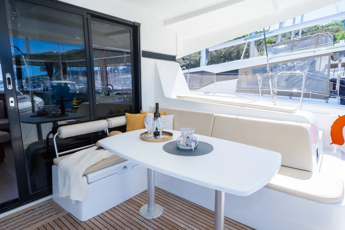 Deck of Fleur de Sel, a Lagoon 42 catamaran at Grad Pula, Croatia