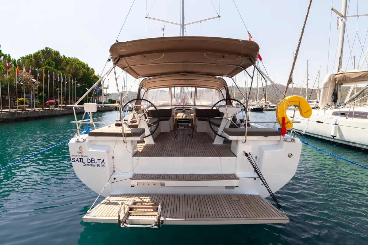 Exterior view of Sail Delta, a Beneteau Oceanis 46.1 sailboat at Marmaris, Turkey