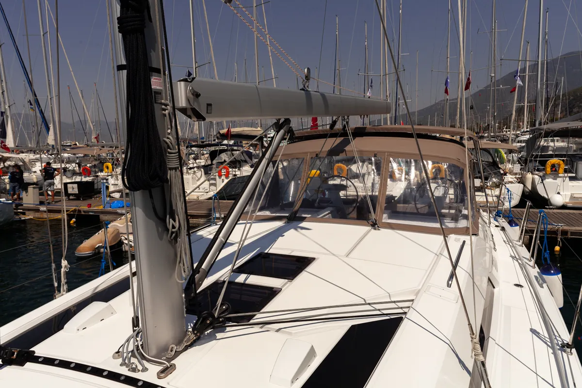 Exterior view of Sail Delta, a Beneteau Oceanis 46.1 sailboat at Marmaris, Turkey
