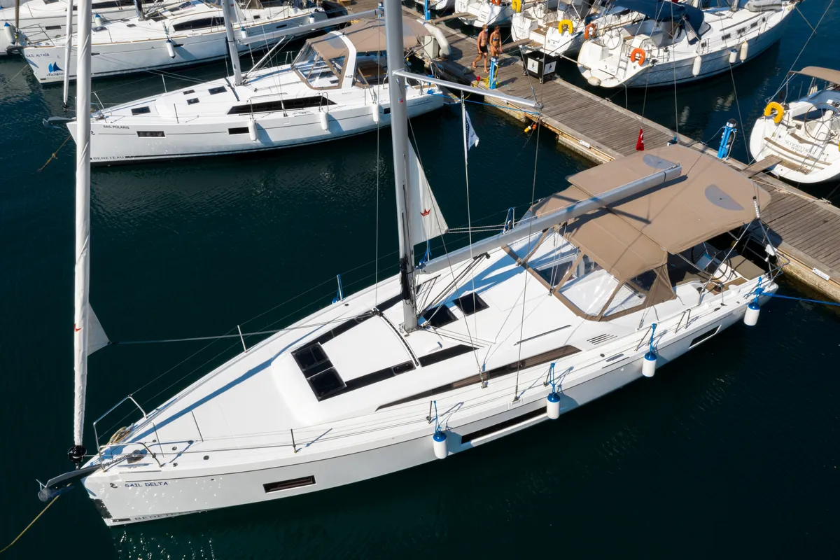 Exterior view of Sail Delta, a Beneteau Oceanis 46.1 sailboat at Marmaris, Turkey