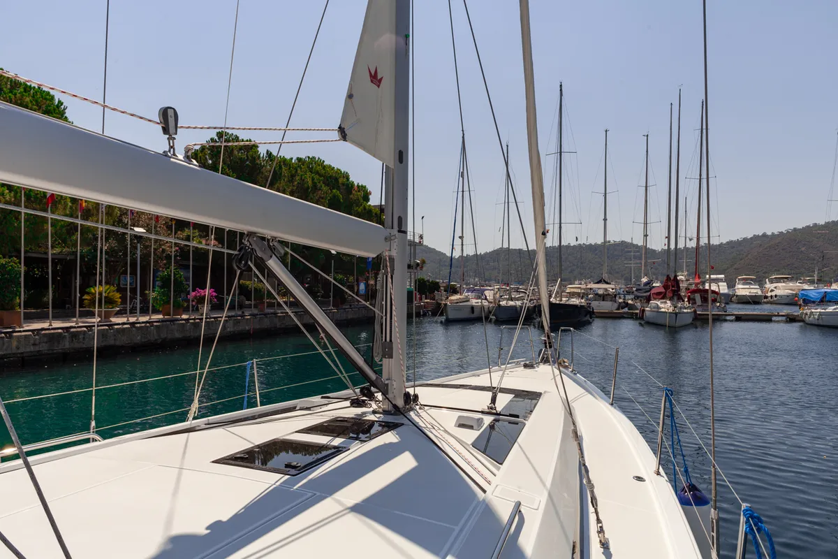 Exterior view of Sail Delta, a Beneteau Oceanis 46.1 sailboat at Marmaris, Turkey