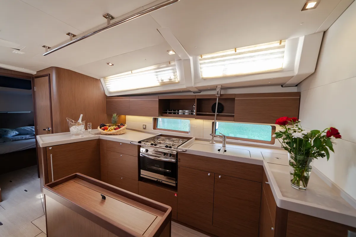 Galley of Sail Delta, a Beneteau Oceanis 46.1 sailboat at Marmaris, Turkey