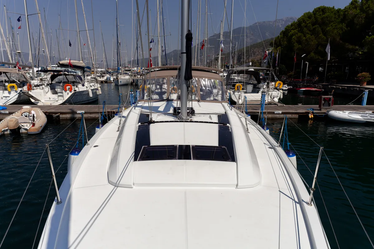 Deck of Sail Delta, a Beneteau Oceanis 46.1 sailboat at Marmaris, Turkey
