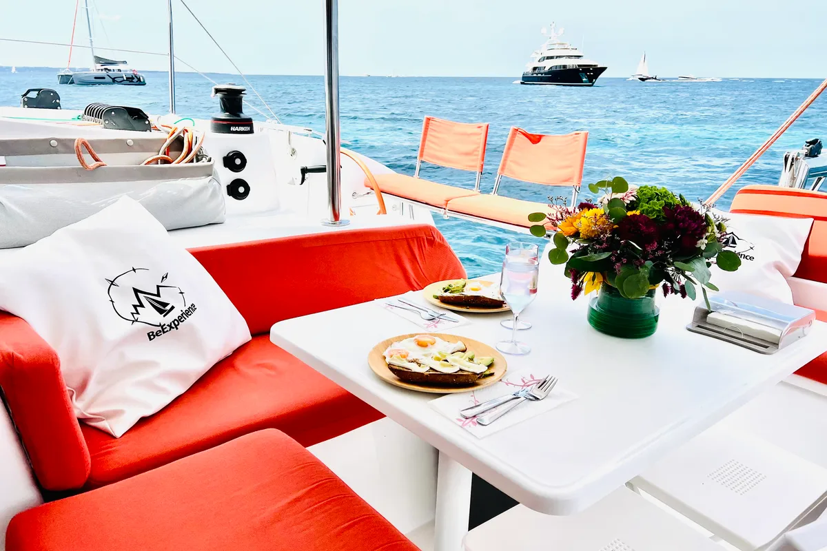 Deck of OLOKUM Mallorca BAREBOAT, a Excess 11 catamaran at Port d'Andratx, Spain