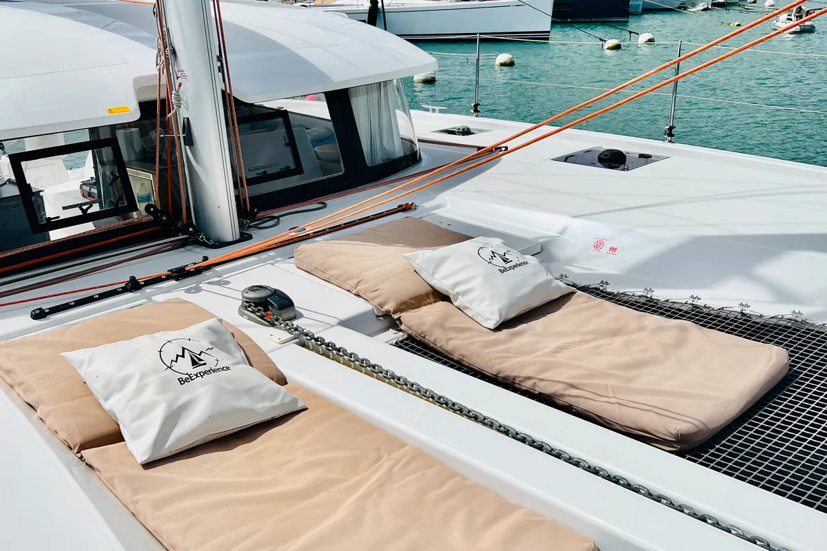 Deck of OLOKUM Mallorca BAREBOAT, a Excess 11 catamaran at Port d'Andratx, Spain